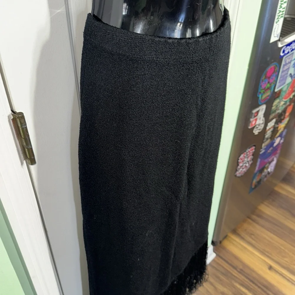 Brenda French for French Rags Black Vintage Asymmetrical Fringe Skirt Size Med